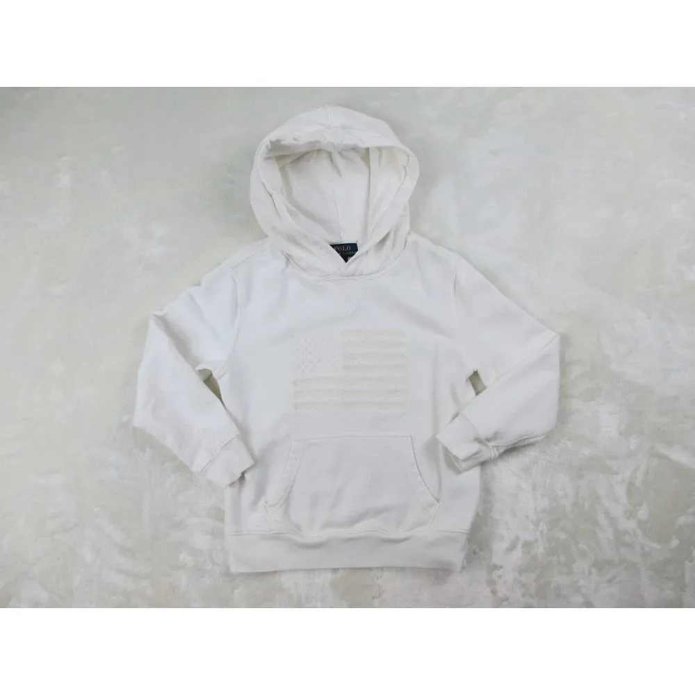 Ralph Lauren Sweater Girls‎ 6 White American Flag Hoodie Kids Youth Casual*